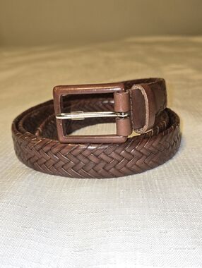 Leather Talbots Belt Women’s Large Brown Braided Woven Vintage Preppy Equestrian
